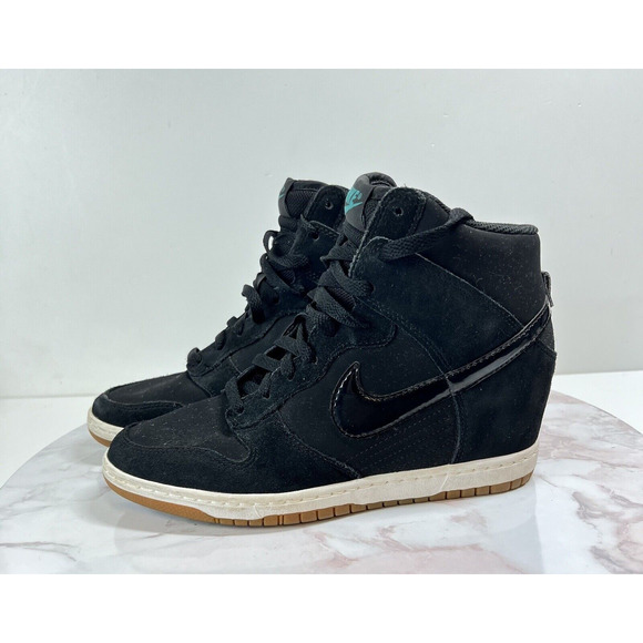 Nike Dunk Sky Hi Essential Hidden Wedge Heel Shoes Black White Gum Women Sz 8.5 - Picture 10 of 10